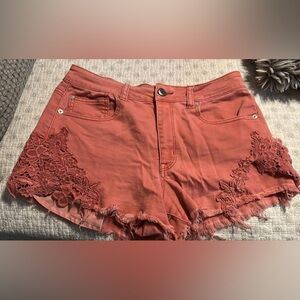 Women's Rust Shorts with Frayed Hem